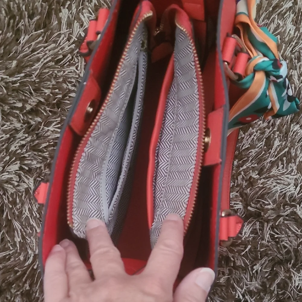 Elegant Coral Handbag with Scarf Accent - Picture 2 of 6